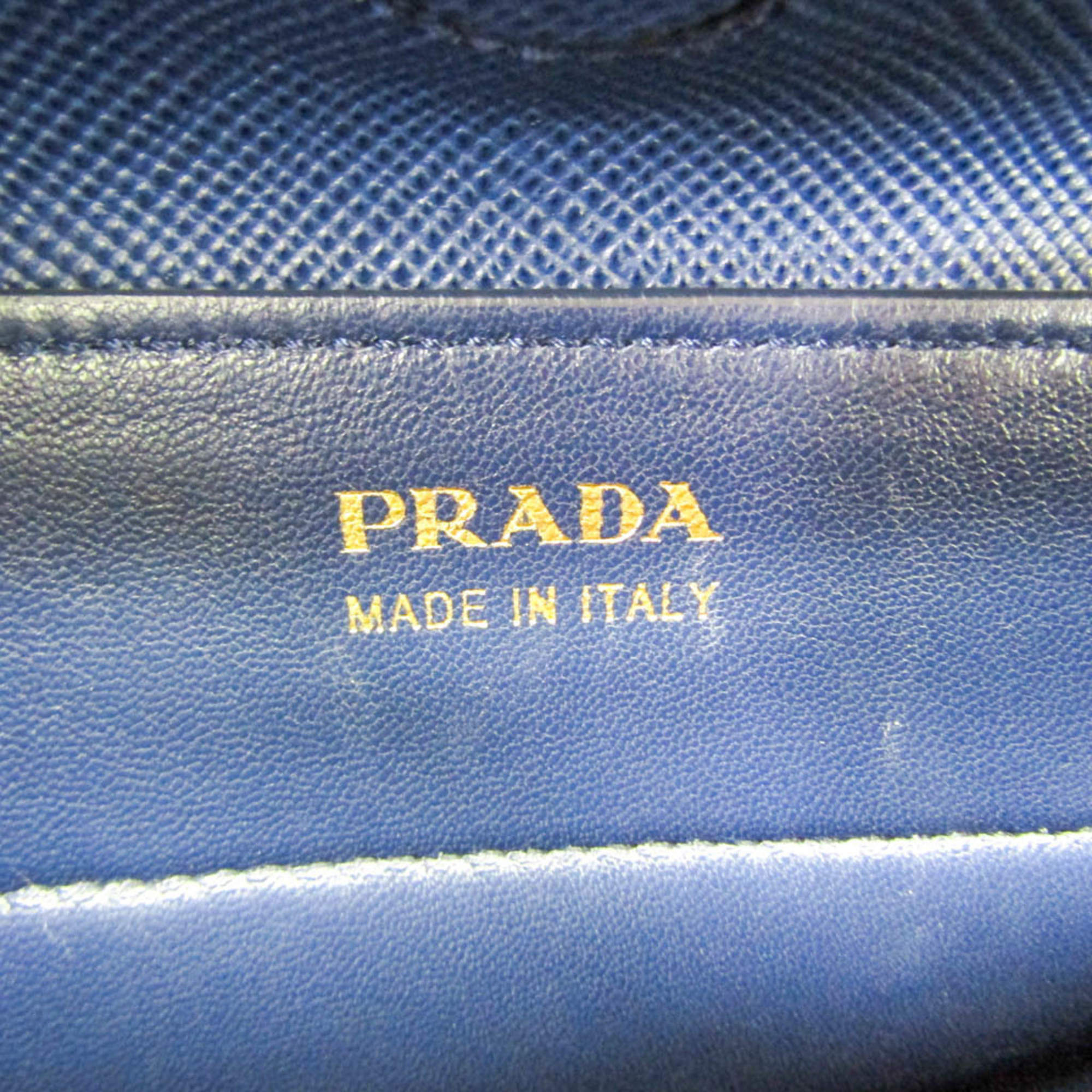 プラダ(Prada) サフィアーノ ドゥーブレ BN2775 レディース キャンバス,レザー ハンドバッグ,ショルダーバッグ ベージュ,ブルー