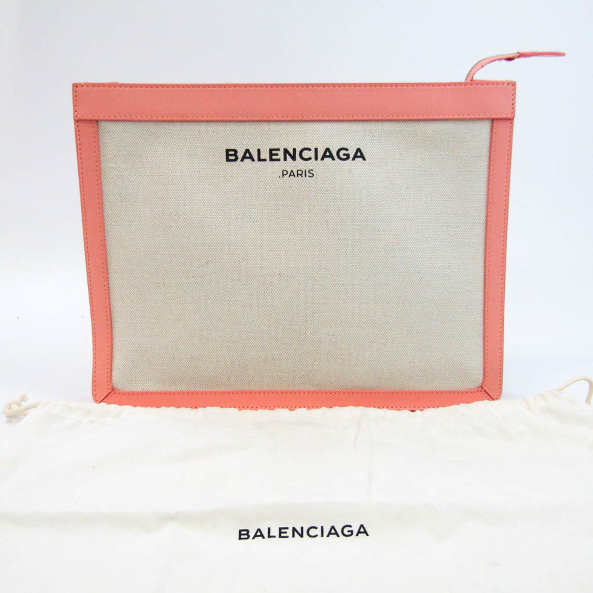バレンシアガ(Balenciaga) NAVY POUCH 410119 レディース キャンバス,レザー クラッチバッグ,ポーチ ライトピンク,オフホワイト