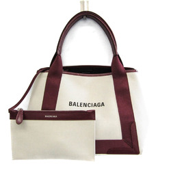バレンシアガ(Balenciaga) ネイビーカバスS 339933 レディース キャンバス,レザー ハンドバッグ ボルドー,オフホワイト