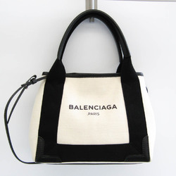 バレンシアガ(Balenciaga) ネイビーカバスXS 390346 レディース キャンバス,レザー ハンドバッグ ブラック,クリーム