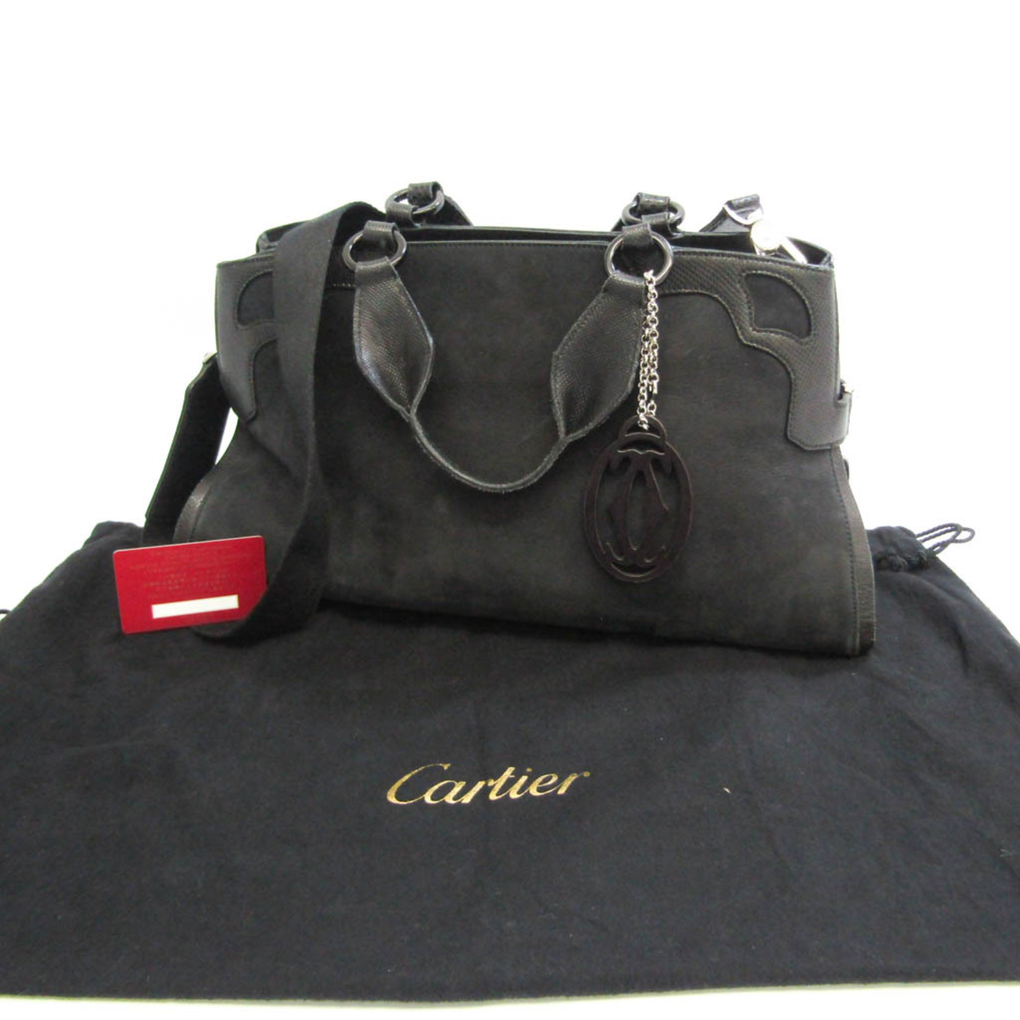 カルティエ(Cartier) マルチェロ ウォータースネイク L1000928 レディース スエード,レザー ハンドバッグ,ショルダーバッグ ブラック