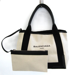 バレンシアガ(Balenciaga) ネイビーカバスS 339933 レディース キャンバス,レザー ハンドバッグ ブラック,オフホワイト