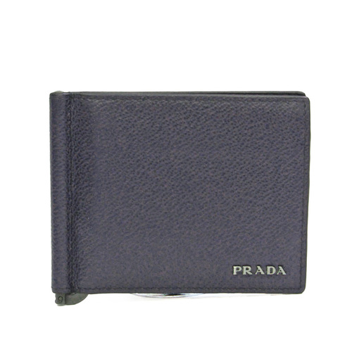 プラダ(Prada) マネークリップ付き 2MN077 メンズ レザー 財布（二つ折り） ネイビー
