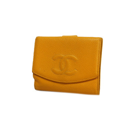 【3xb1579】シャネル 二つ折り財布 キャビアスキン ベージュ ゴールド金具