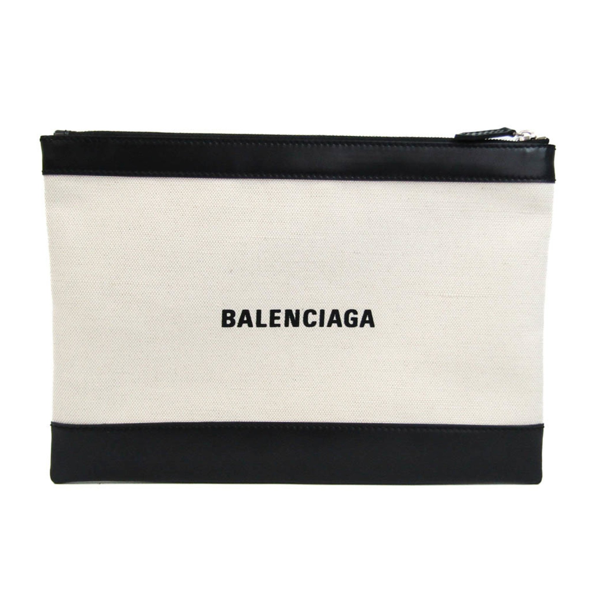 バレンシアガ(Balenciaga) ネイビークリップM 373834 レディース,メンズ キャンバス,レザー クラッチバッグ ブラック,オフホワイト  | eLADY Globazone