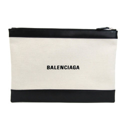 バレンシアガ(Balenciaga) ネイビークリップM 373834 レディース,メンズ キャンバス,レザー クラッチバッグ ブラック,オフホワイト