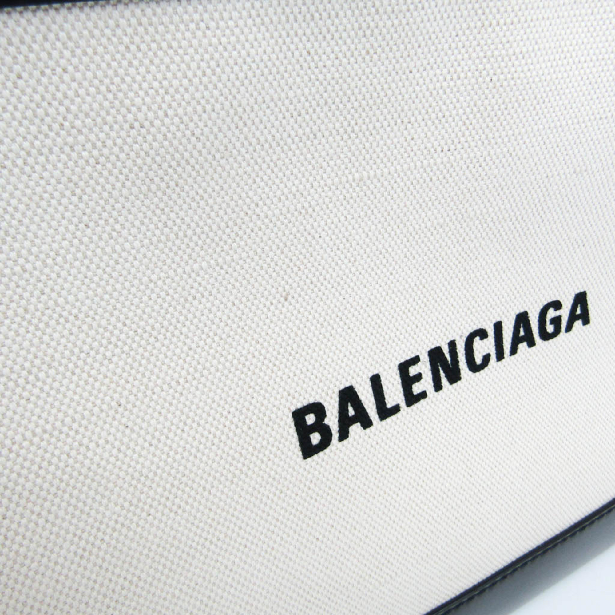 バレンシアガ(Balenciaga) ネイビークリップM 373834 レディース,メンズ キャンバス,レザー クラッチバッグ ブラック,オフホワイト