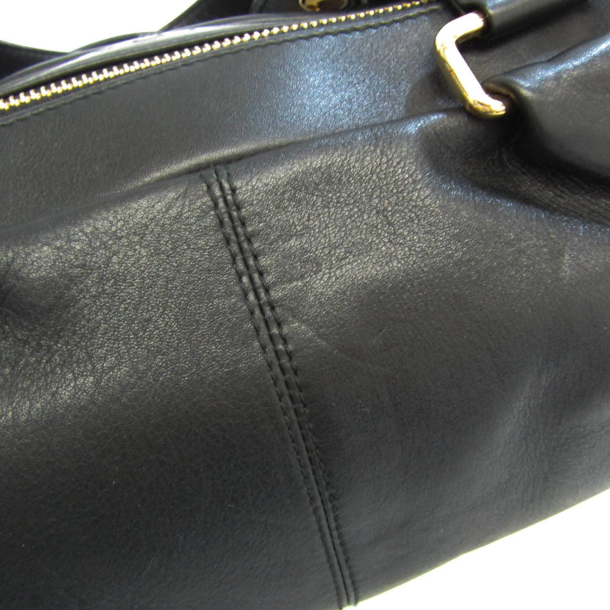 【美品・保存袋付】ブルガリ　レオーニ　レザーハンドバッグ　ブラックバッグ