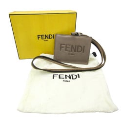 フェンディ(Fendi) ストラップ付型押しロゴ ネームカードホルダー 8M0452 レザー カードケース グレージュ