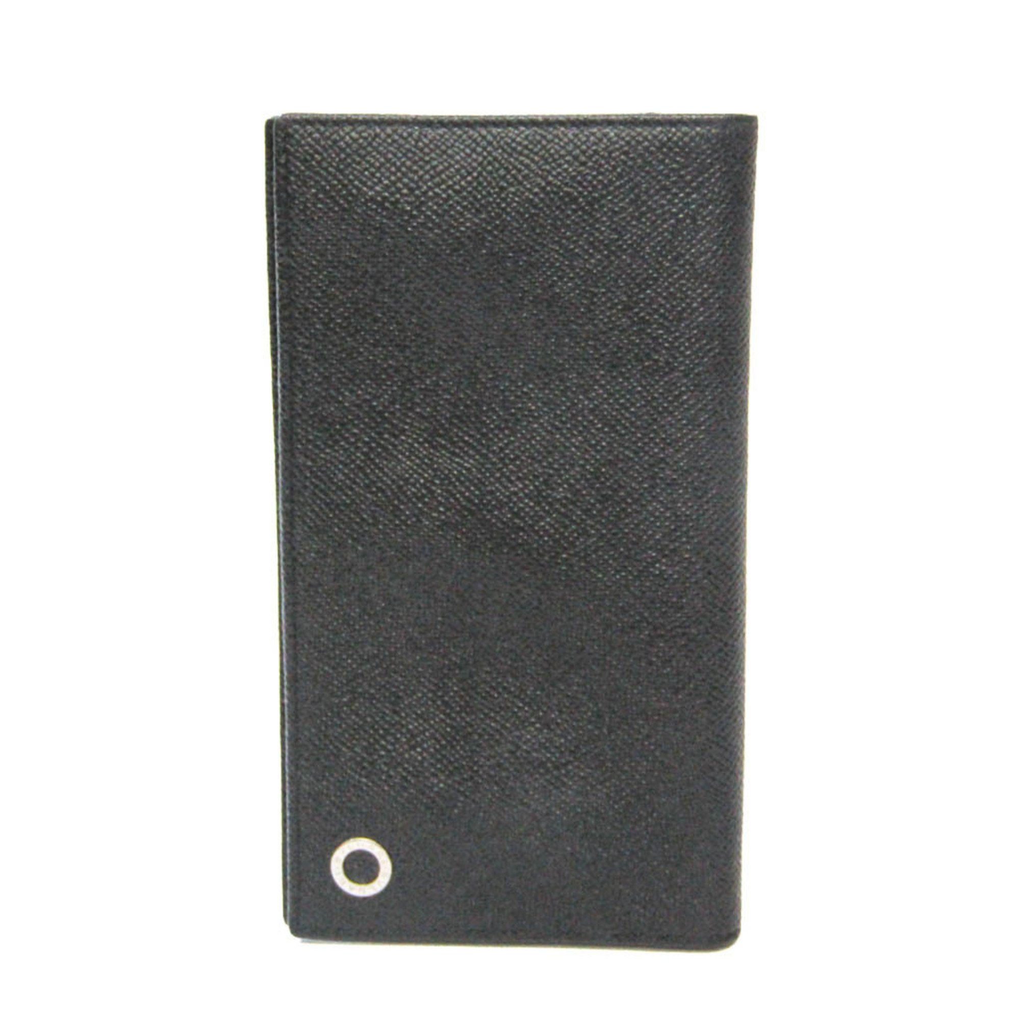 ブルガリ 二つ折長財布 レザー ブラック ブルー 付属品あり - 小物