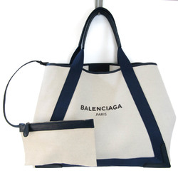 バレンシアガ(Balenciaga) ネイビーカバスM 339936 レディース,メンズ レザー,キャンバス トートバッグ ネイビー,オフホワイト