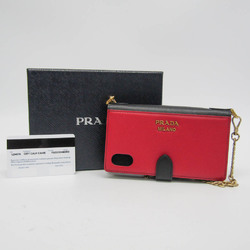 プラダ(Prada) 1ZH078 レザー 手帳型/カード入れ付きケース iPhone X 対応 ブラック,レッド