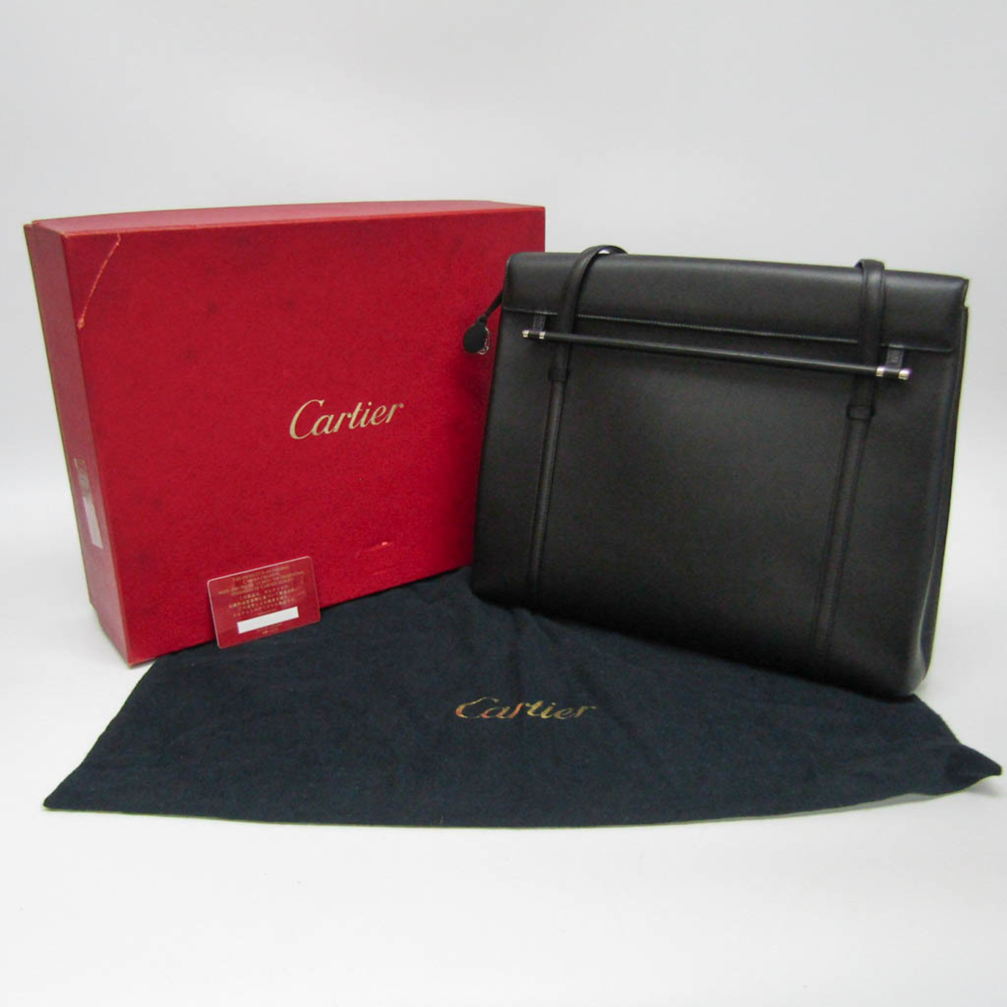 カルティエ(Cartier) カボション レディース レザー ハンドバッグ ブラック