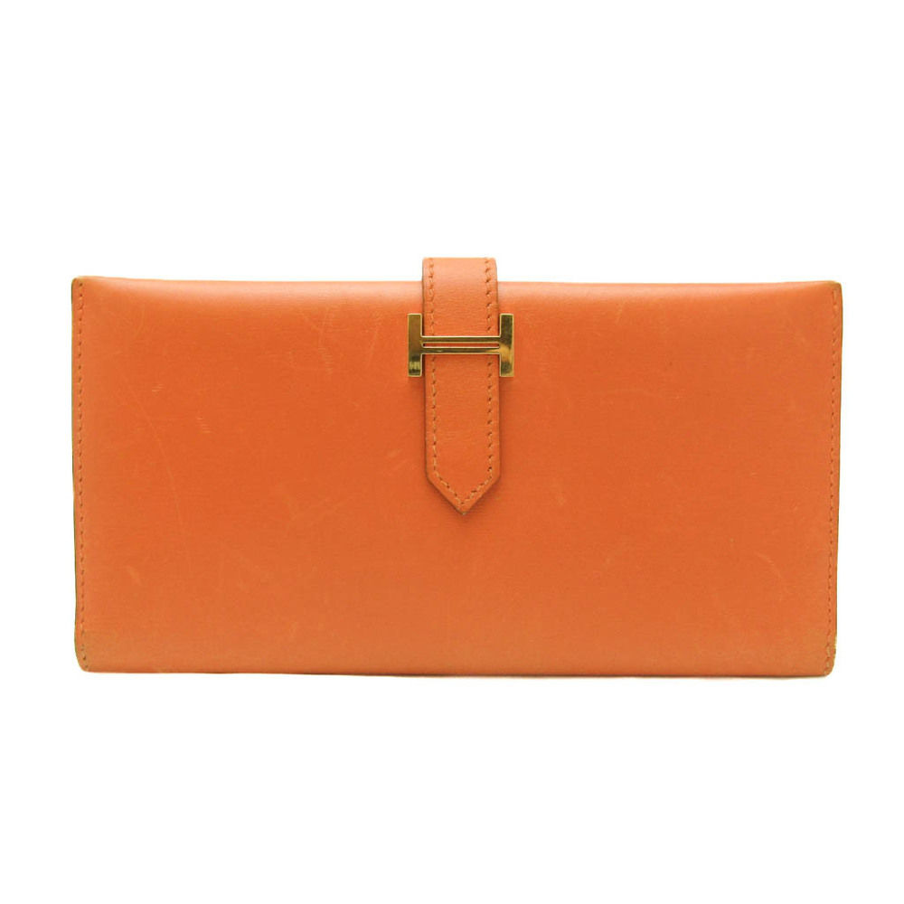 エルメス(Hermes) ベアン レディース ボックスカーフ 長財布（二つ折り） オレンジ | eLADY Globazone