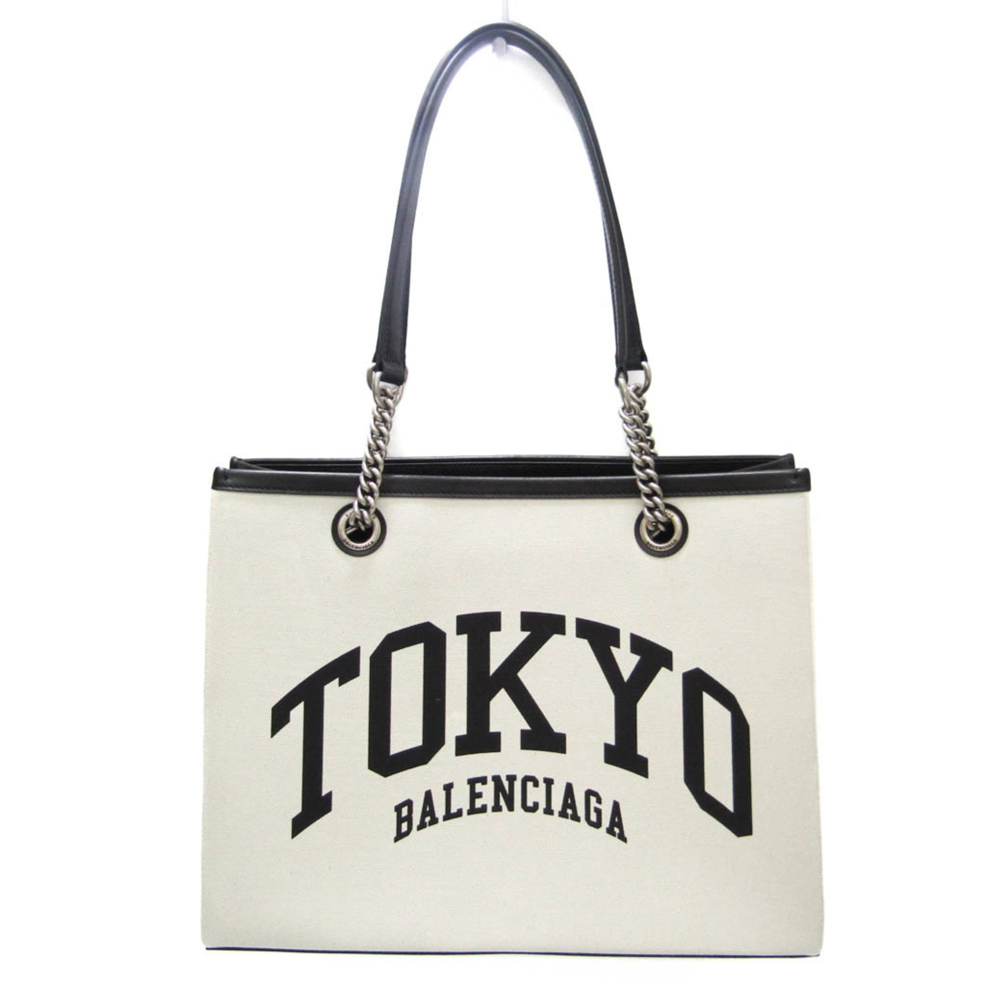 バレンシアガ(Balenciaga) TOKYO Duty Free Shopping Bag 759941 レディース レザー,キャンバス  トートバッグ ブラック,オフホワイト | eLADY Globazone