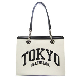 バレンシアガ(Balenciaga) TOKYO Duty Free Shopping Bag 759941 レディース レザー,キャンバス トートバッグ ブラック,オフホワイト