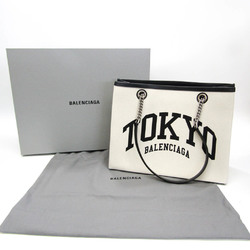 バレンシアガ(Balenciaga) TOKYO Duty Free Shopping Bag 759941 レディース レザー,キャンバス トートバッグ ブラック,オフホワイト
