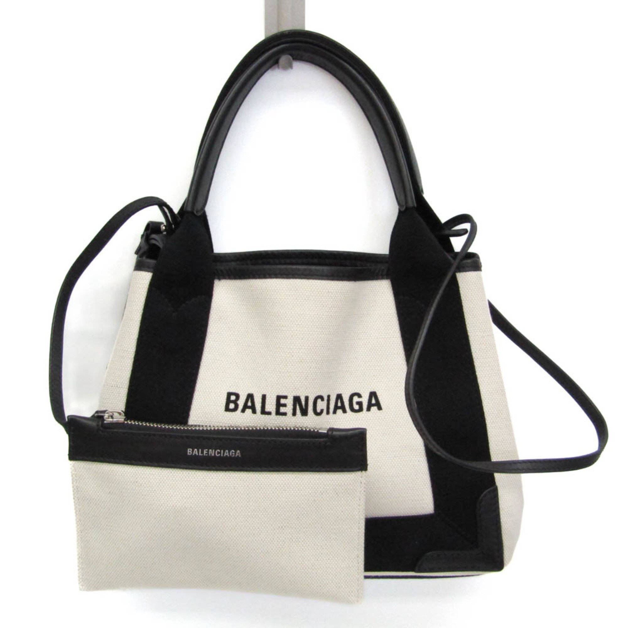 バレンシアガ(Balenciaga) Navy Cabas XS 390346 レディース キャンバス,レザー ハンドバッグ,ショルダーバッグ  ブラック,オフホワイト | eLADY Globazone