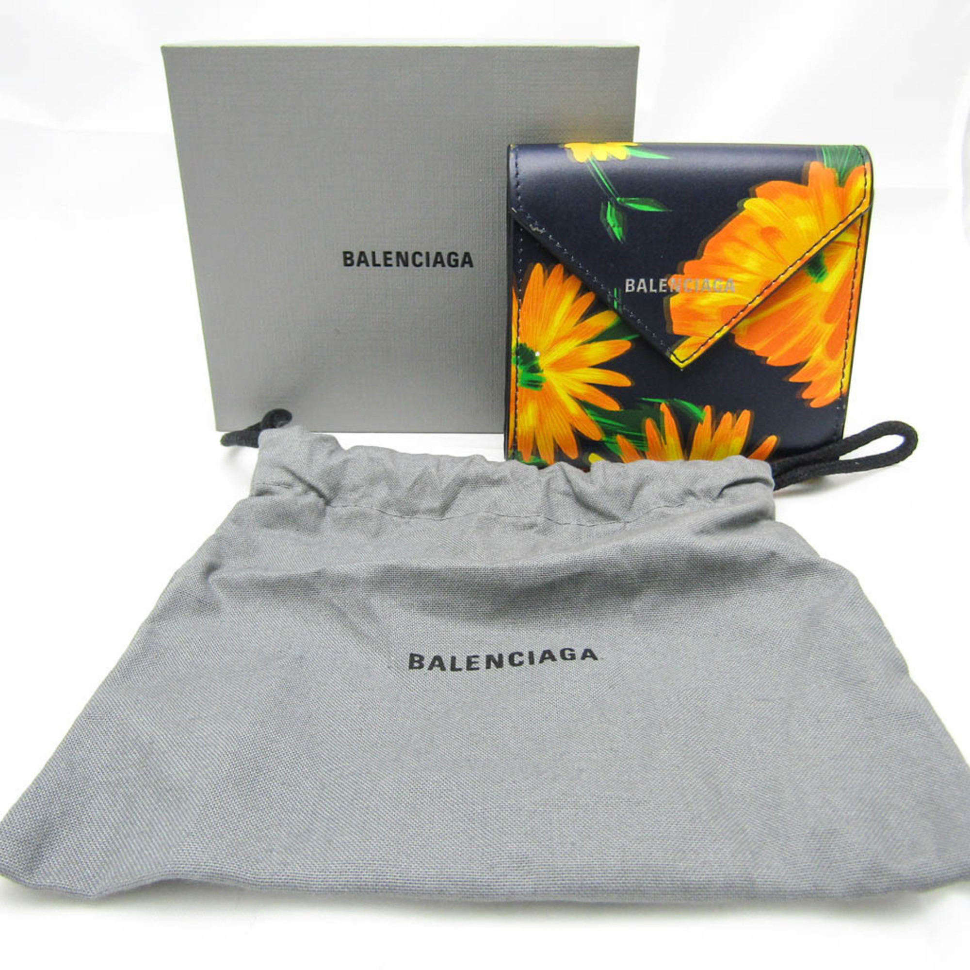 バレンシアガ(Balenciaga) ペーパー 花柄 637450 レディース レザー 財布（三つ折り） ブラック,マルチカラー,イエロー |  eLADY Globazone