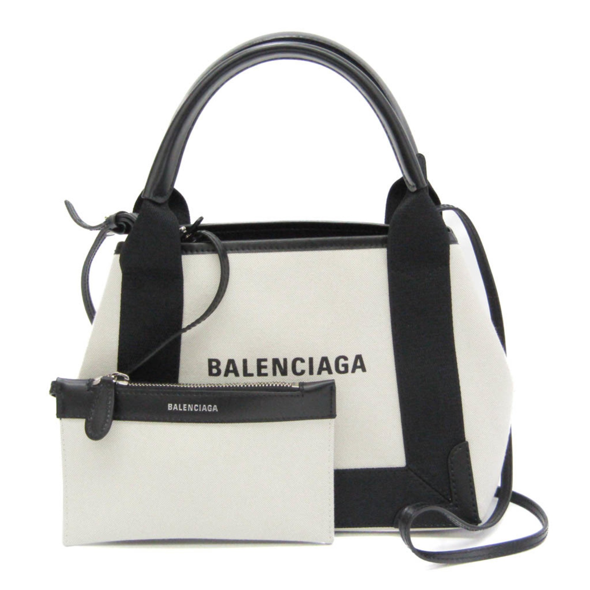 バレンシアガ(Balenciaga) ネイビーカバスXS 390346 レディース キャンバス,レザー ハンドバッグ ブラック,クリーム |  eLADY Globazone
