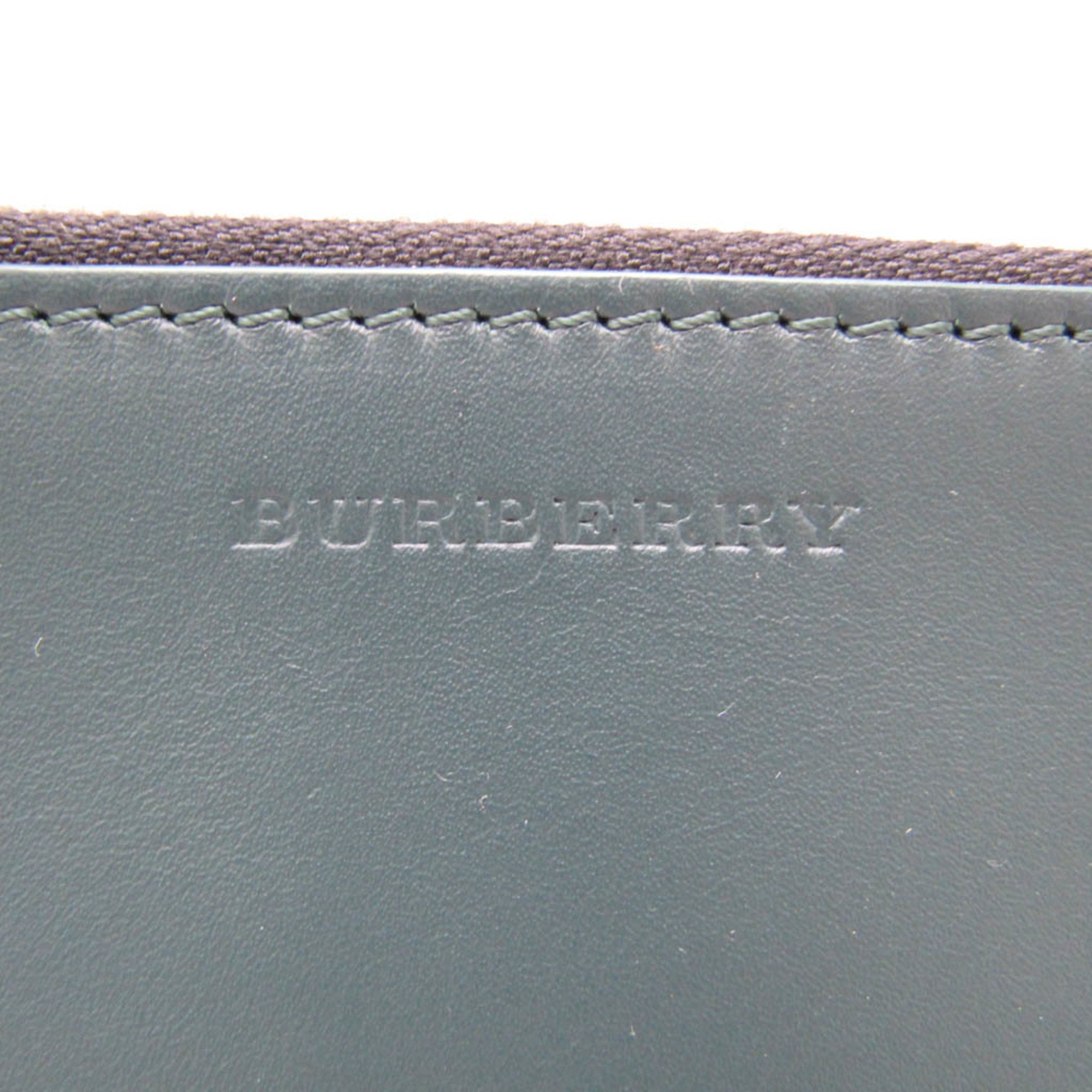 バーバリー(Burberry) L字ファスナー ミニ メンズ レザー クラッチバッグ ダークグリーン