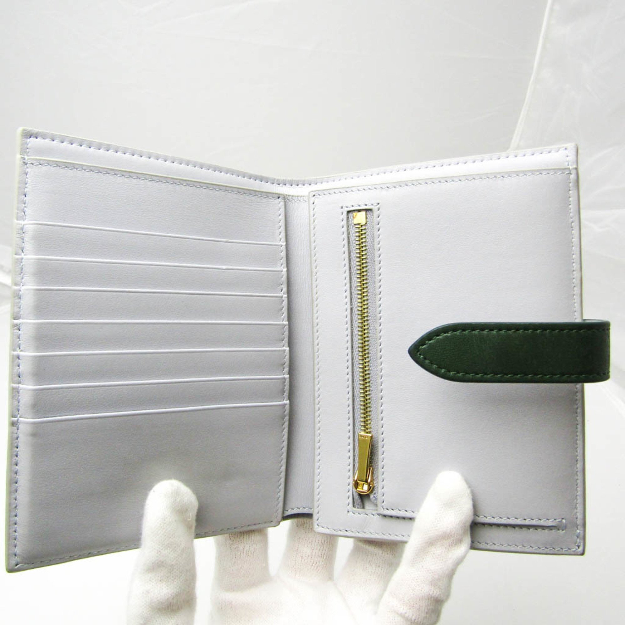 CELINE 二つ折り財布 ミディアムストラップ レザー グレー/ホワイトウォレット