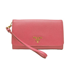 プラダ(Prada) サフィアーノ ストラップ付き レディース レザー 中財布（二つ折り） ピンク