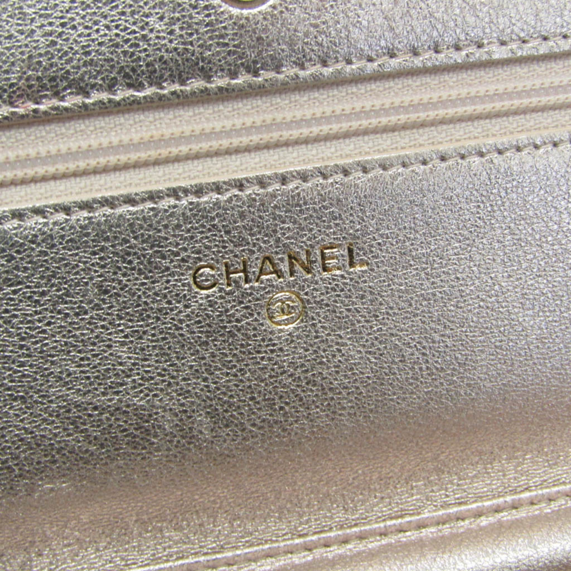 シャネル(Chanel) マトラッセ A33814 レディース  パンチングレザー チェーン/ショルダーウォレット ピンクゴールド(PG)