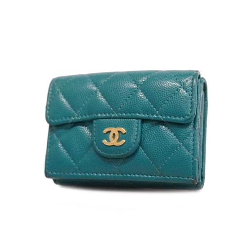 シャネル(Chanel) シャネル 三つ折り財布 マトラッセ キャビアスキン 