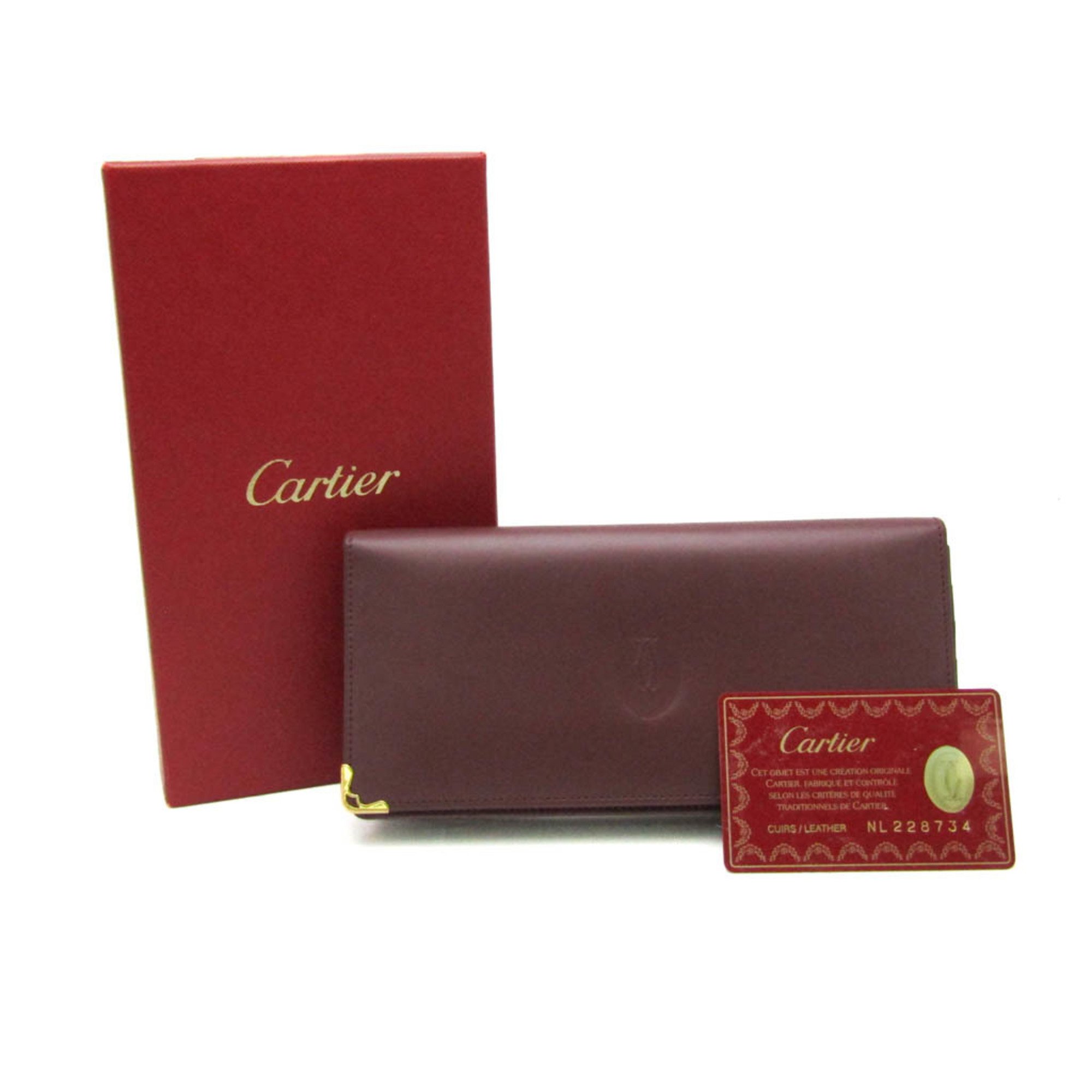 カルティエ(Cartier) マスト レディース,メンズ レザー 長財布（二つ折り） ボルドー