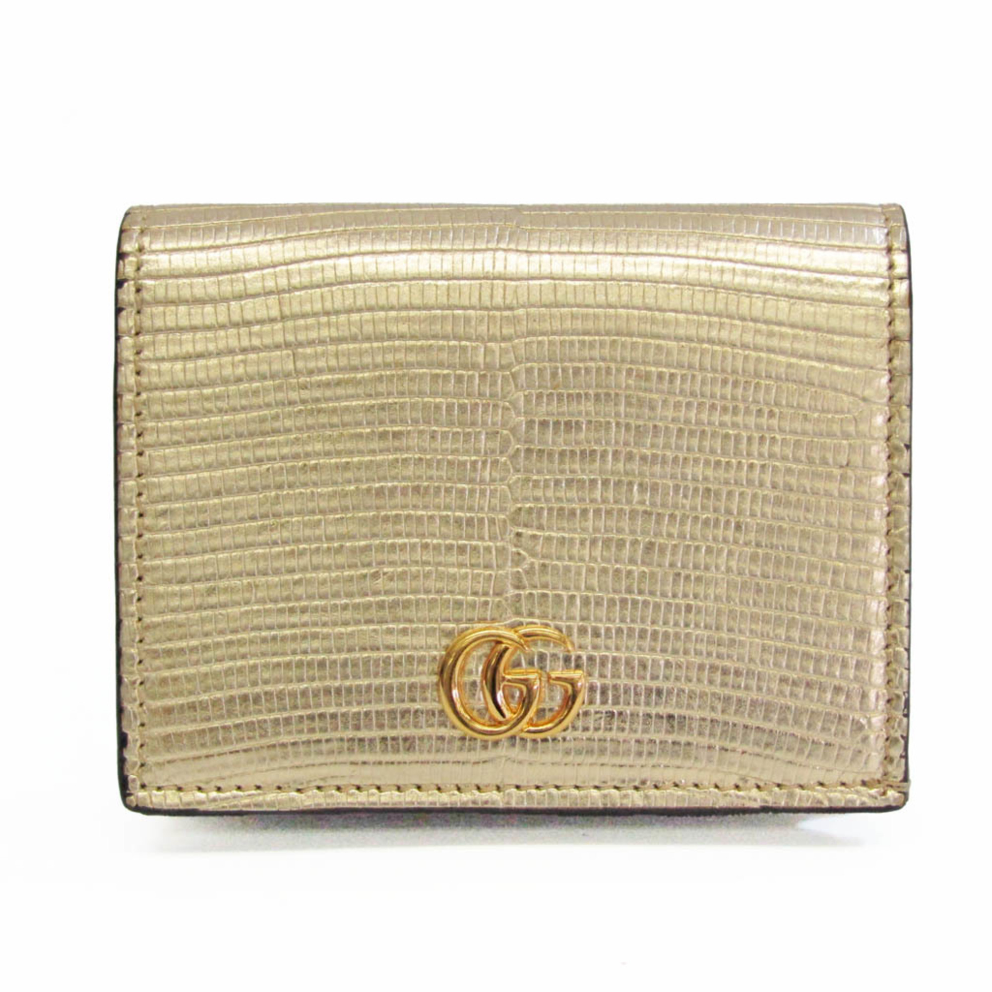 グッチ(Gucci) GGマーモント 456126 レディース リザード 財布（二つ折り） ゴールド | eLADY Globazone