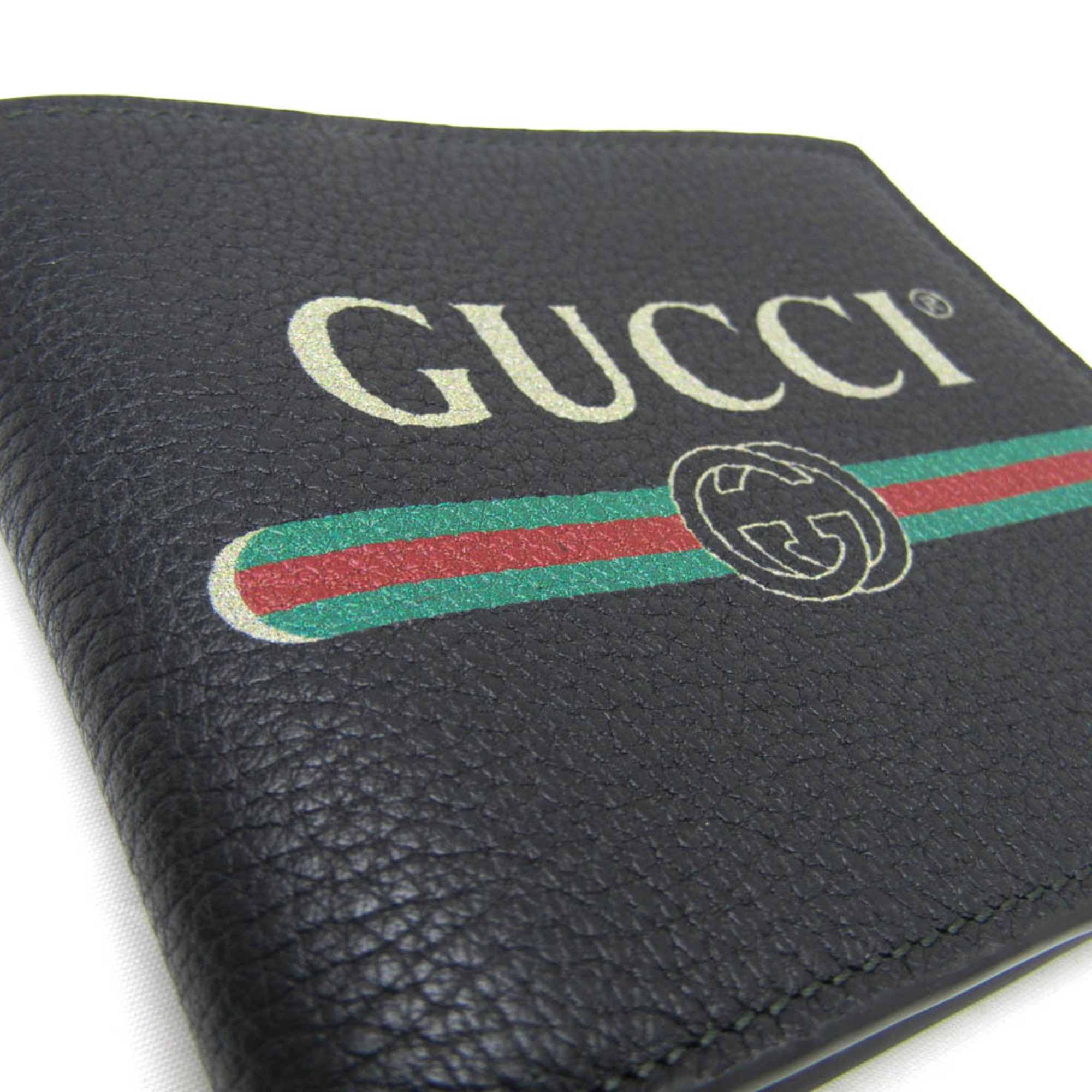 グッチ(Gucci) ロゴ グッチプリント 496309 レディース,メンズ レザー 札入れ（二つ折り） ブラック,グリーン,レッド