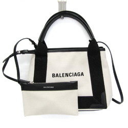 バレンシアガ(Balenciaga) Navy Cabas XS 390346 レディース キャンバス,レザー ハンドバッグ,ショルダーバッグ ブラック,オフホワイト