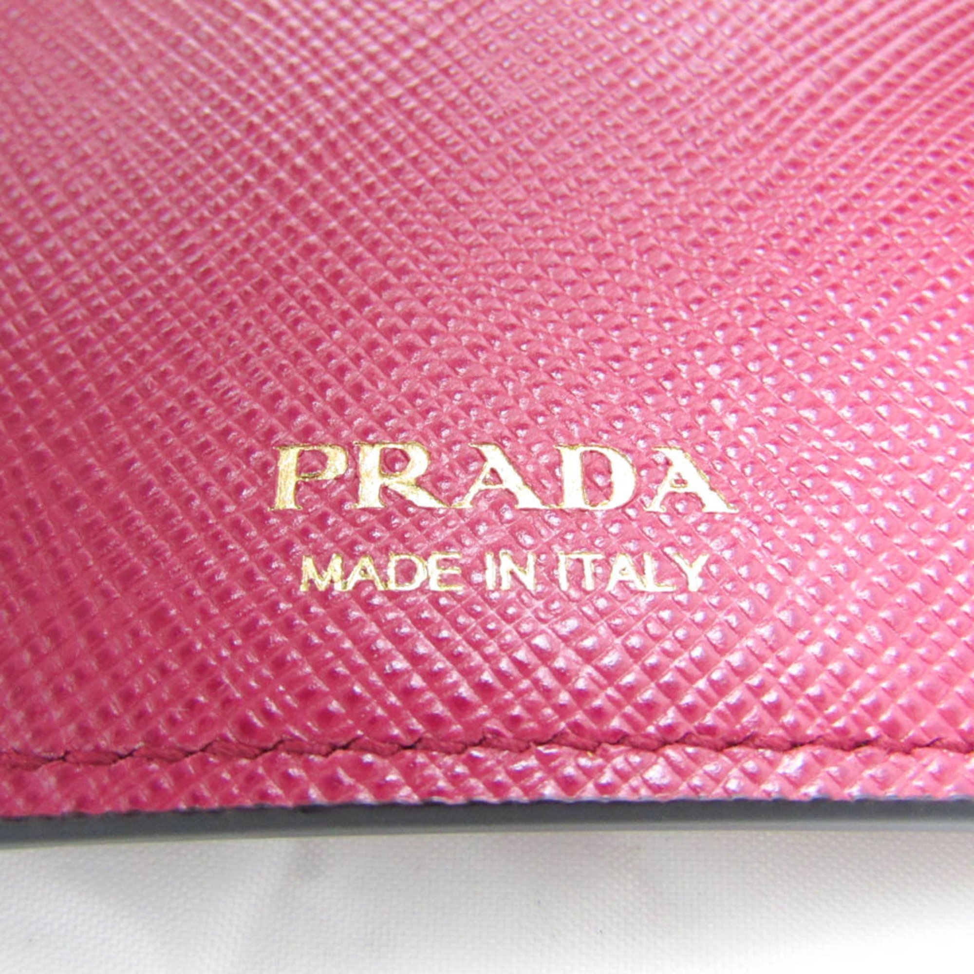 プラダ(Prada) サフィアーノ 1MH021 レディース レザー 財布（三つ折り） ブラック,ピンク