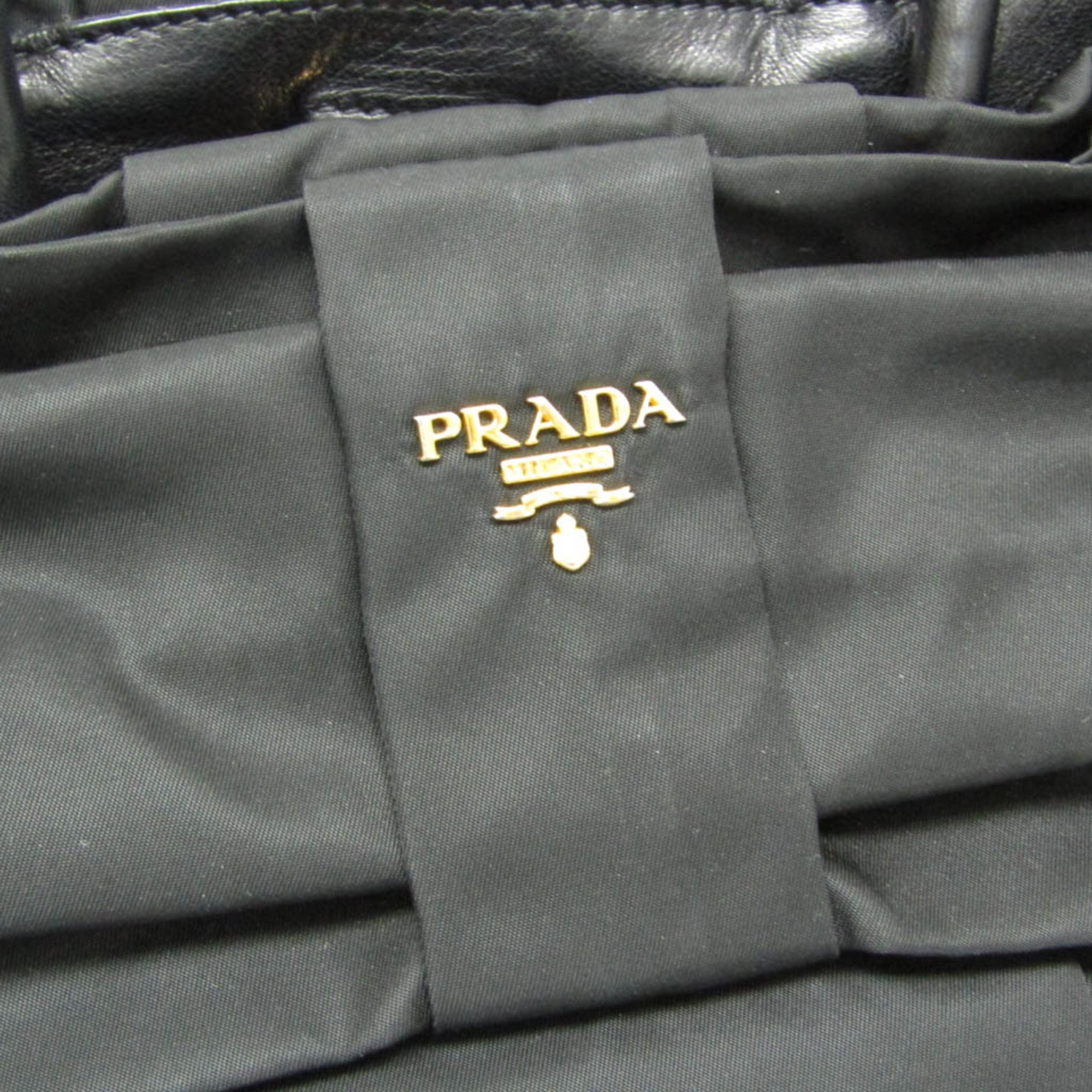 プラダ(Prada) レディース レザー,ナイロン ハンドバッグ ブラック