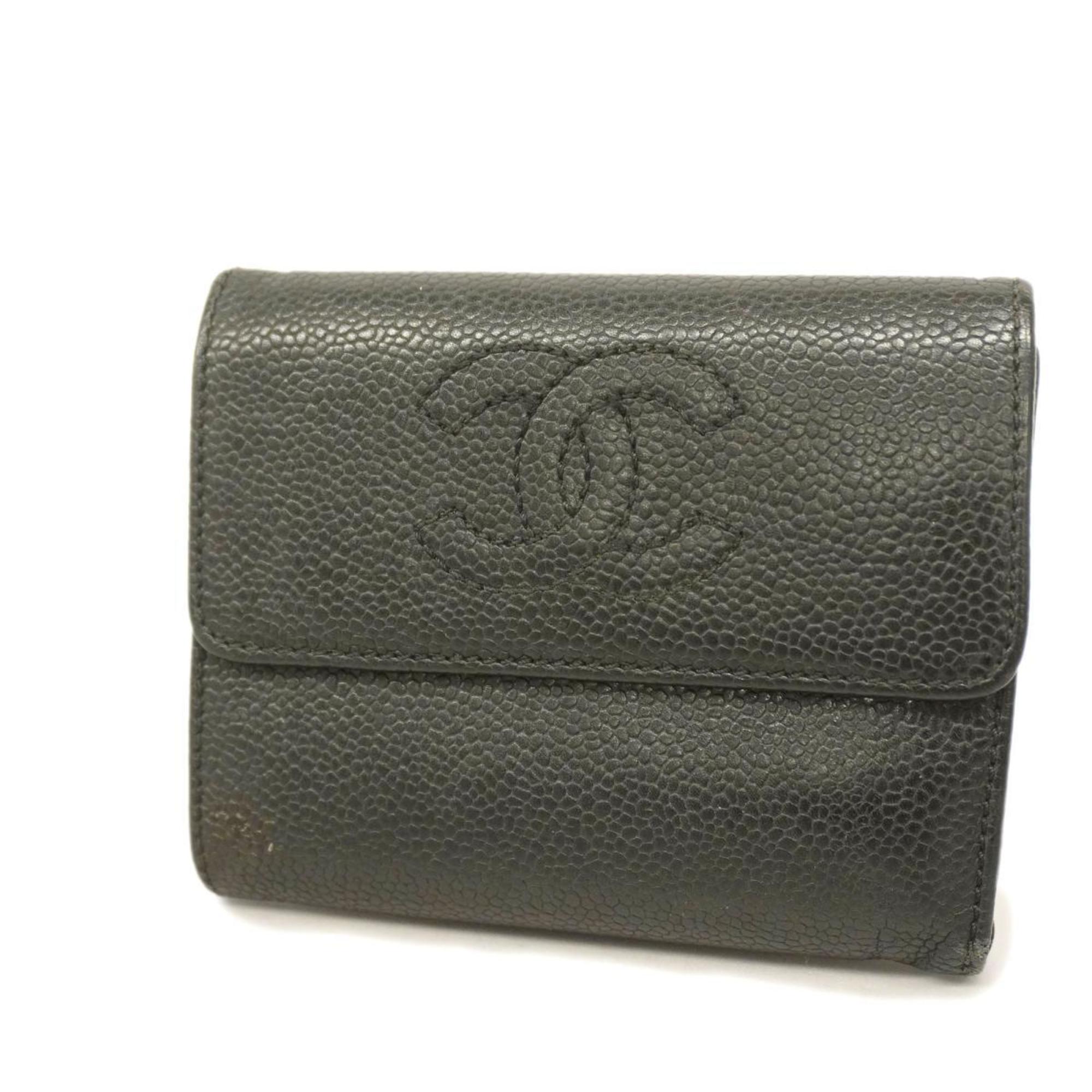 シャネル(Chanel) シャネル 三つ折り財布 キャビアスキン ブラック ...CCマーク