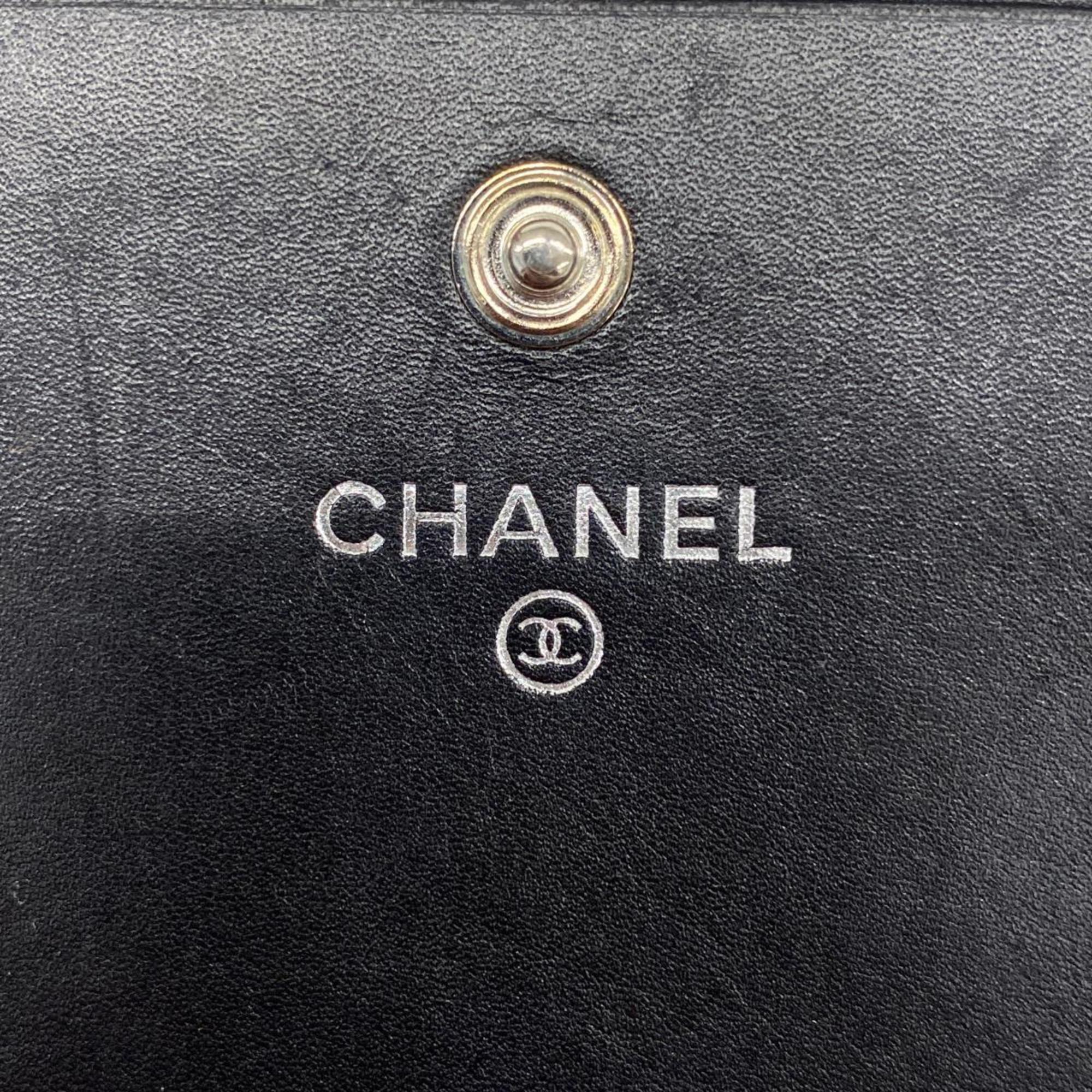 シャネル(Chanel) シャネル 長財布 カンボン ラムスキン ブラック ピンク   レディース