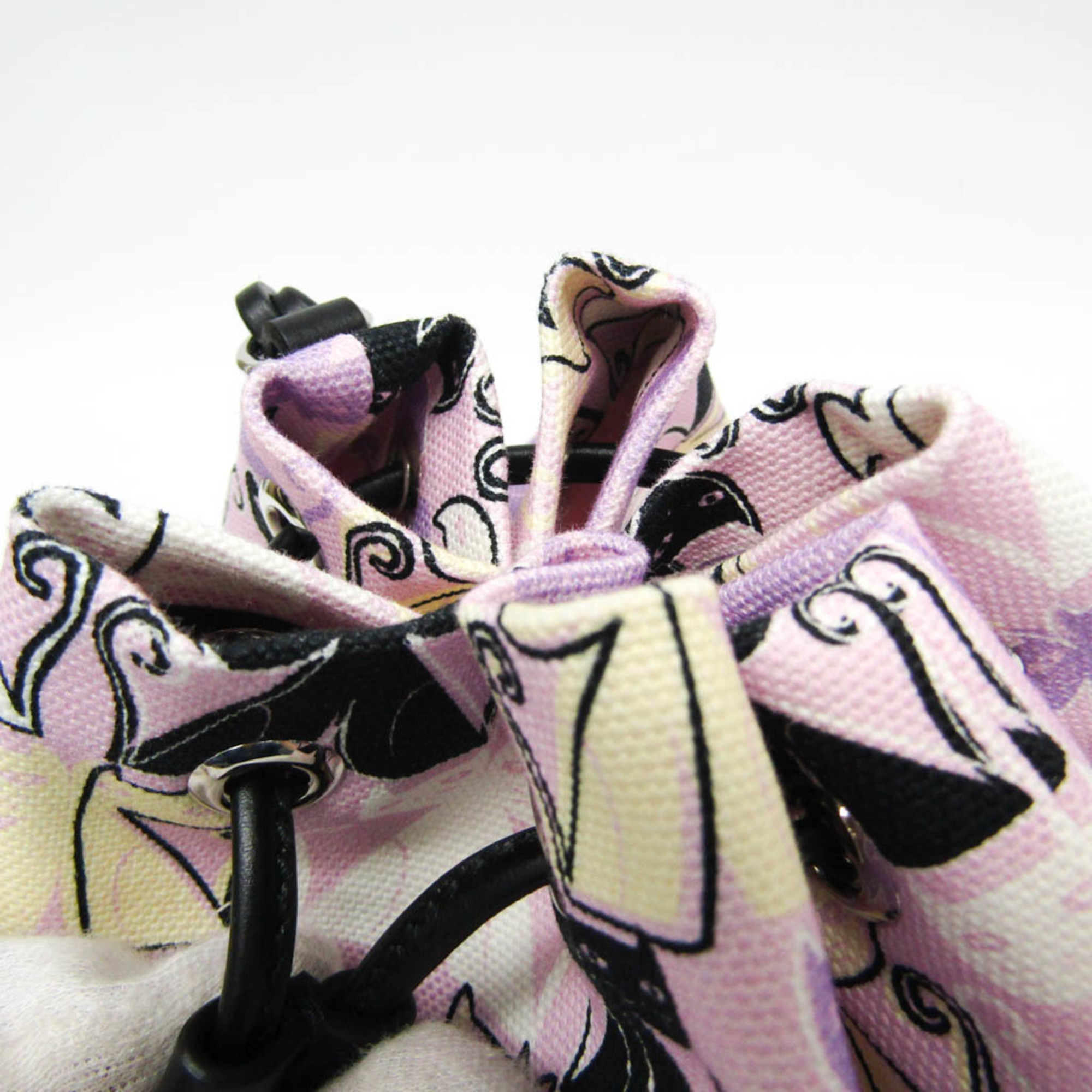ミュウミュウ(Miu Miu) CANAPA CATS 巾着バッグ 5RM014 レディース レザー,コットン ポーチ ブラック,ライトパープル,マルチカラー