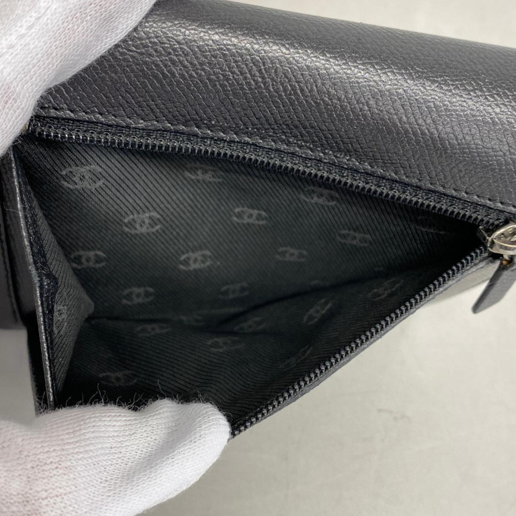シャネル(Chanel) シャネル 三つ折り財布 ココボタン レザー ブラック   レディース