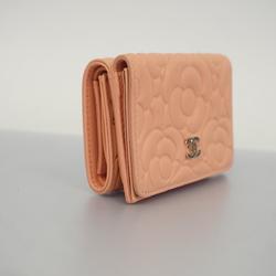 シャネル(Chanel) シャネル 三つ折り財布 カメリア ラムスキン シェルピンク   レディース