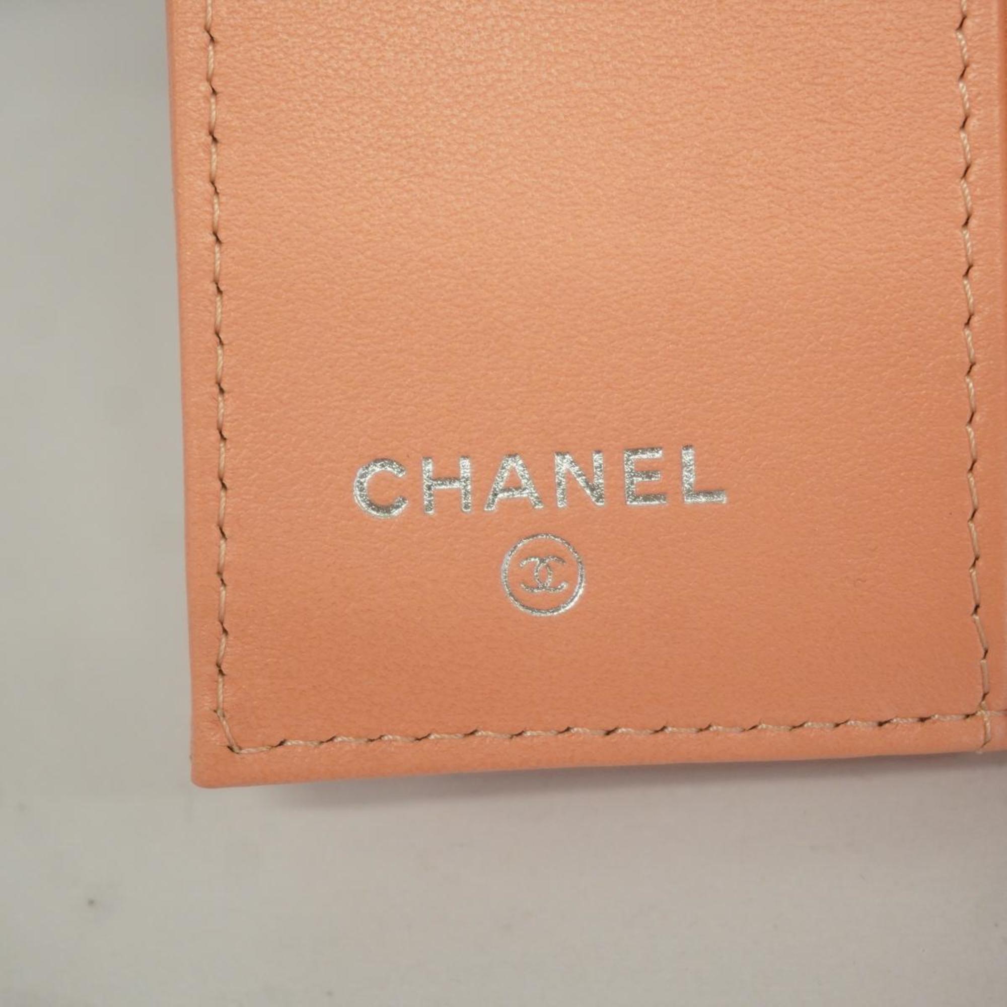 シャネル(Chanel) シャネル 三つ折り財布 カメリア ラムスキン シェルピンク   レディース