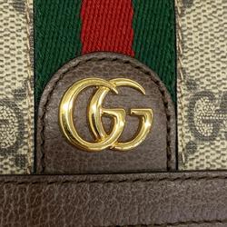 グッチ(Gucci) グッチ 三つ折り財布 GGスプリーム シェリーライン オフィディア  レザー ブラウン ベージュ   メンズ レディース