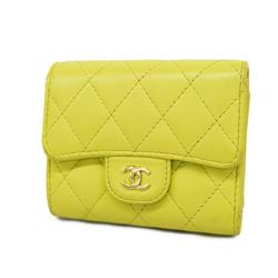 シャネル(Chanel) シャネル 三つ折り財布 マトラッセ ラムスキン グリーン シャンパン  レディース