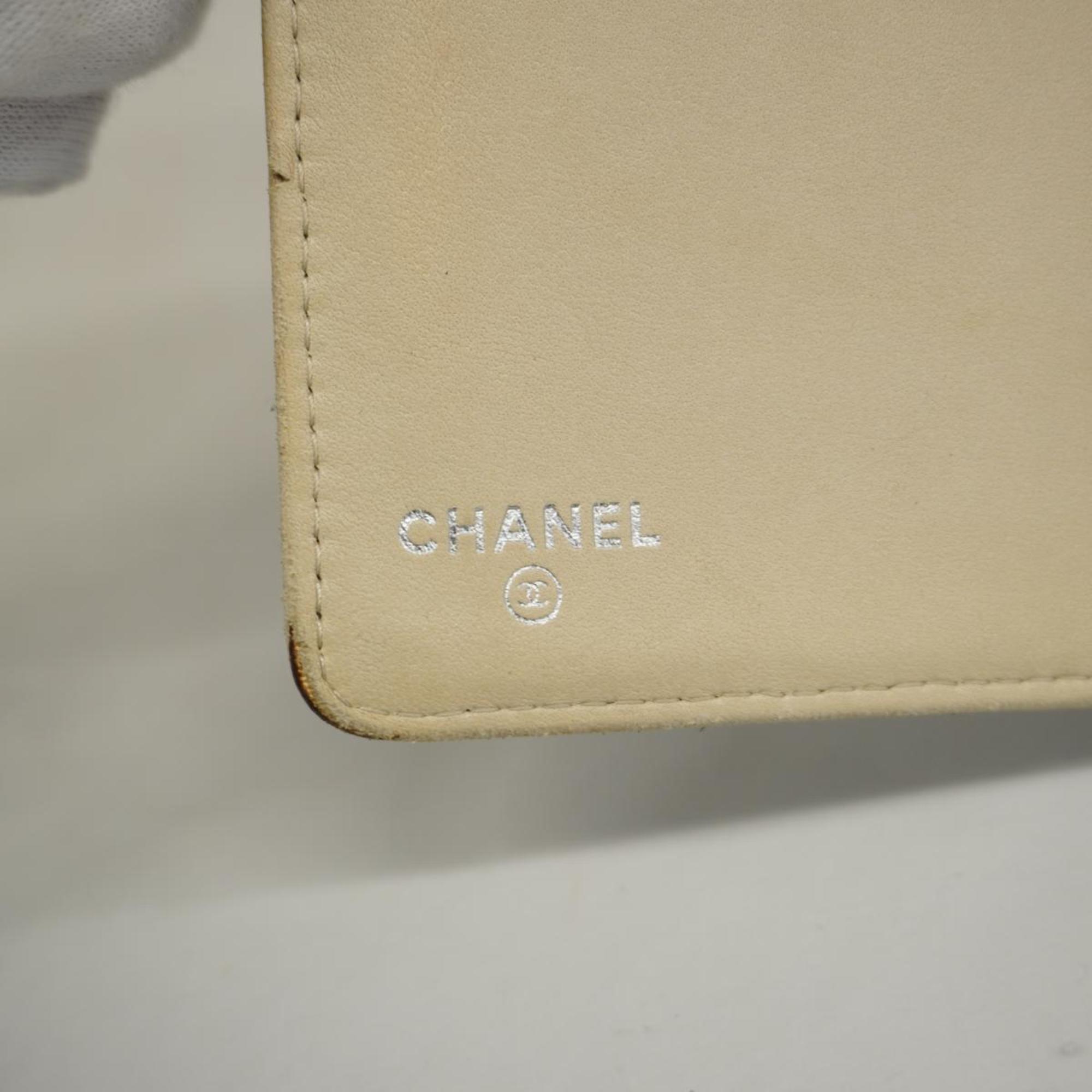 シャネル(Chanel) シャネル 長財布 カメリア ラムスキン カーキグレー   レディース