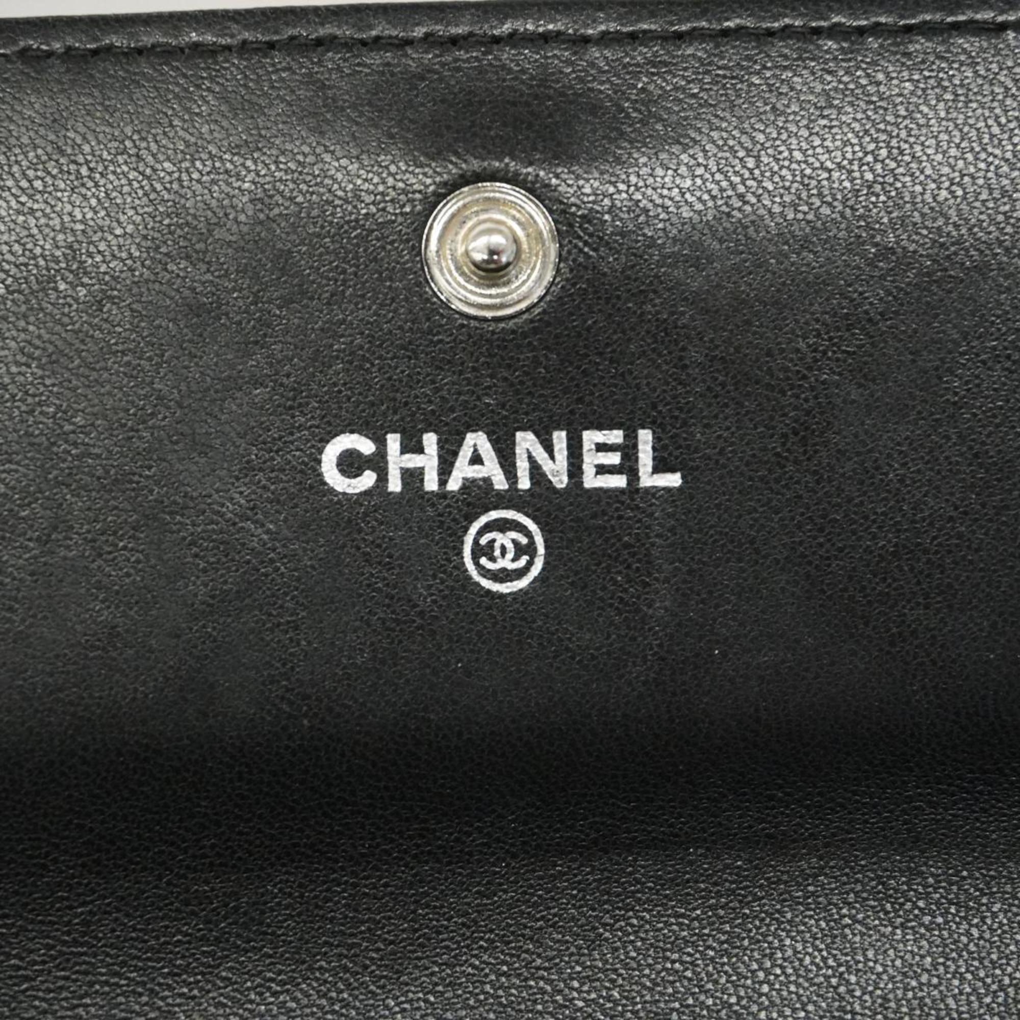 シャネル(Chanel) シャネル 長財布 カメリア ラムスキン ブラック   レディース