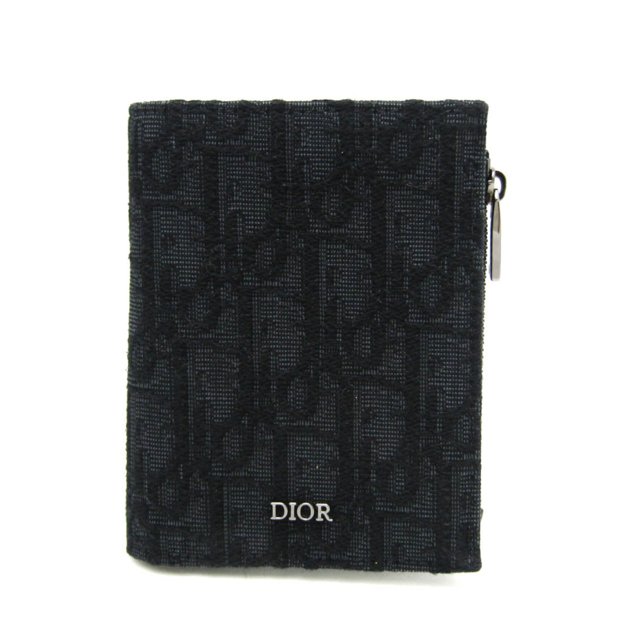 クリスチャン・ディオール(Christian Dior) オブリーク レディース,メンズ レザー,ジャカード 財布（二つ折り） ブラック |  eLADY Globazone