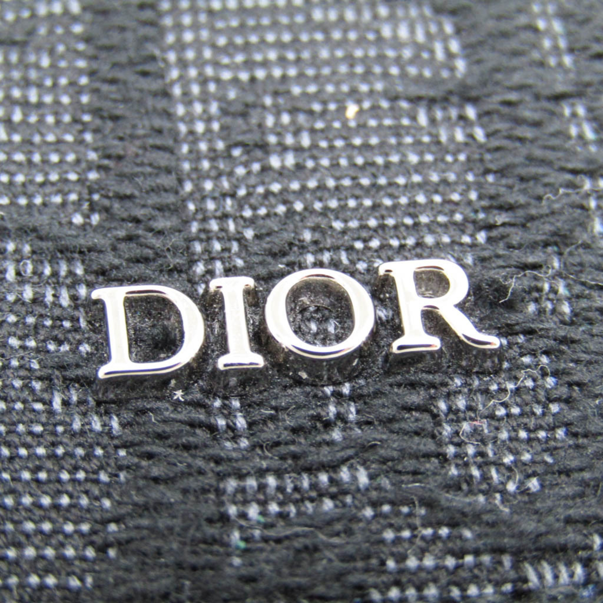 クリスチャン・ディオール(Christian Dior) オブリーク レディース,メンズ レザー,ジャカード 財布（二つ折り） ブラック