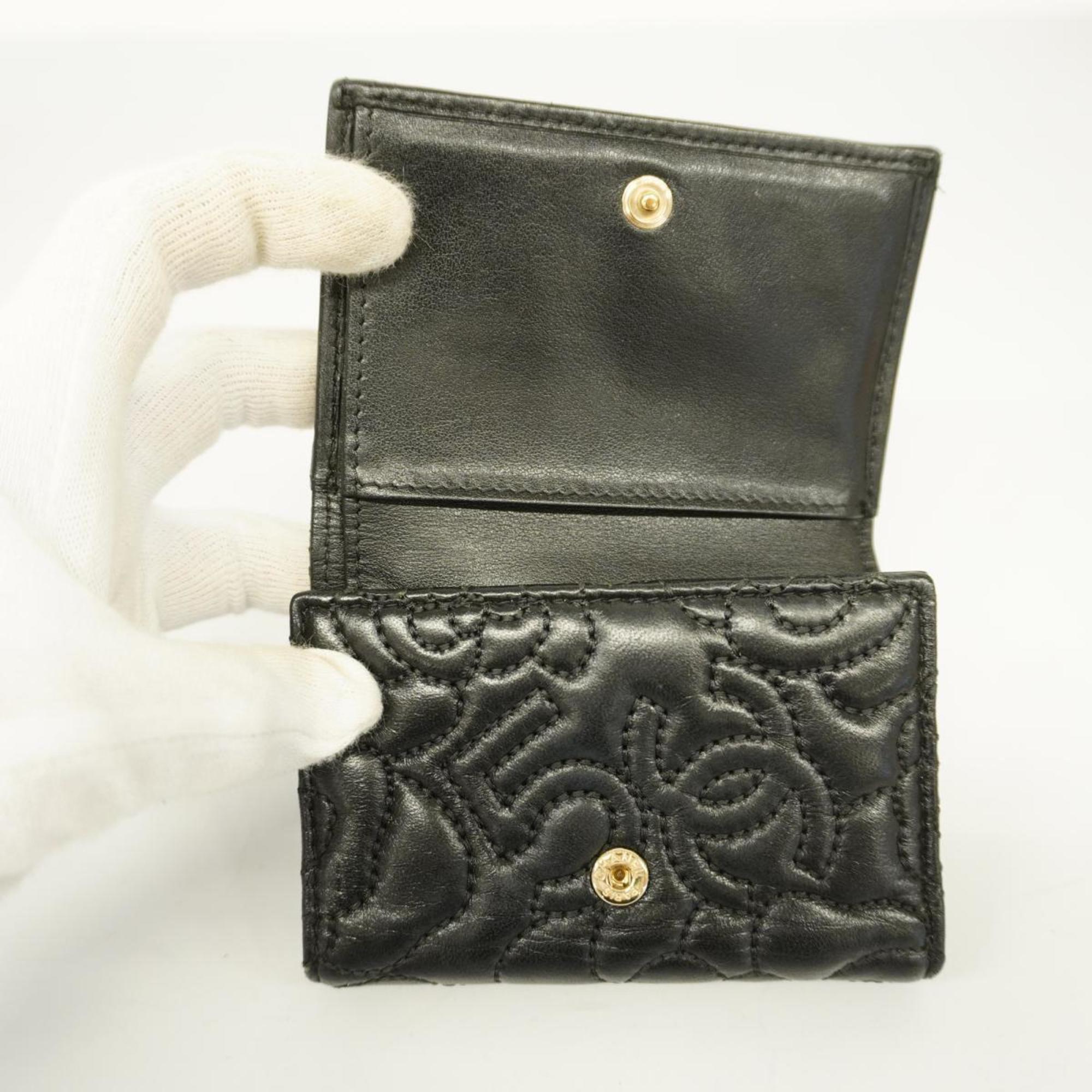 シャネル(Chanel) シャネル 三つ折り財布 カメリア ラムスキン ブラック   レディース