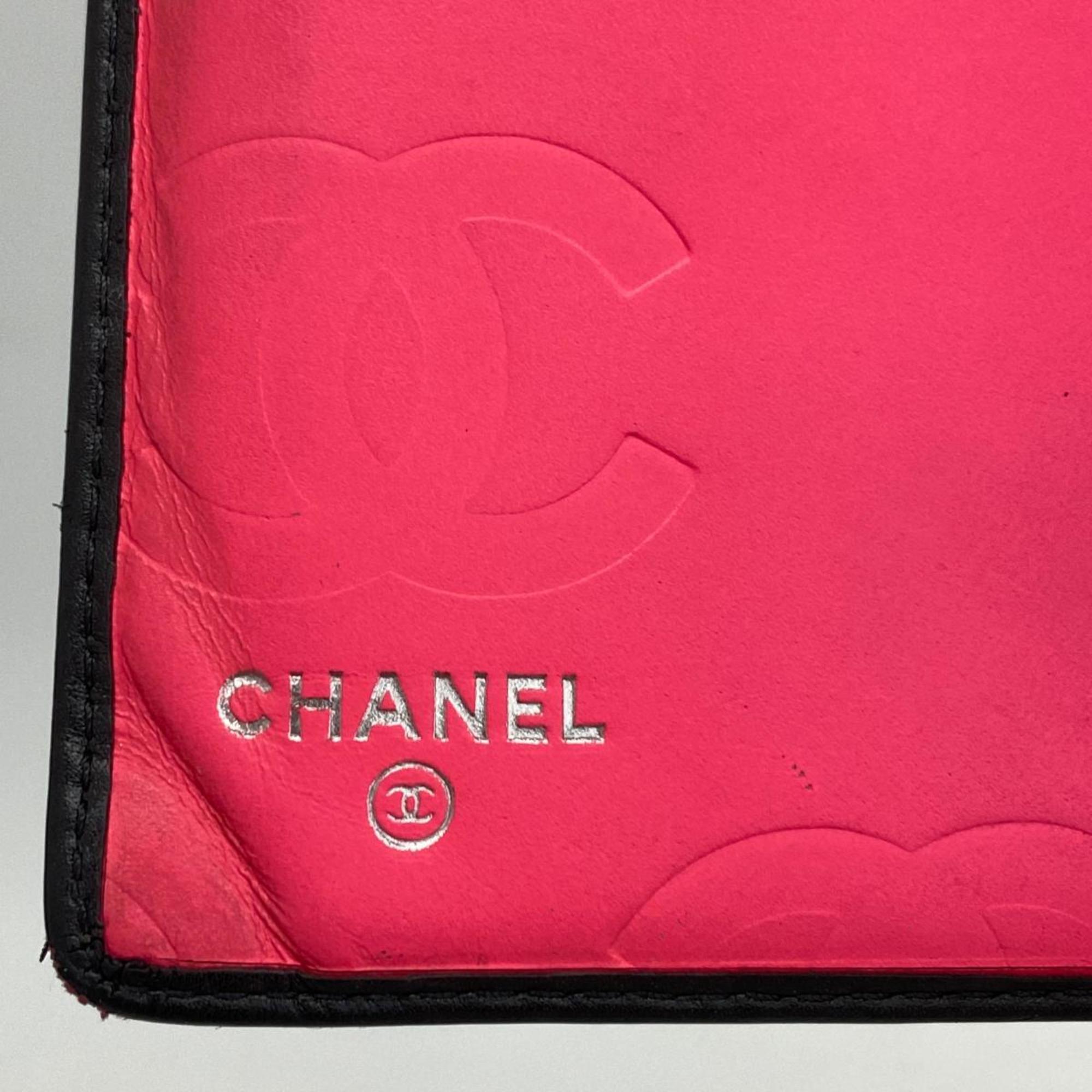 シャネル(Chanel) シャネル 長財布 カンボン ラムスキン パテントレザー ブラック ピンク   レディース