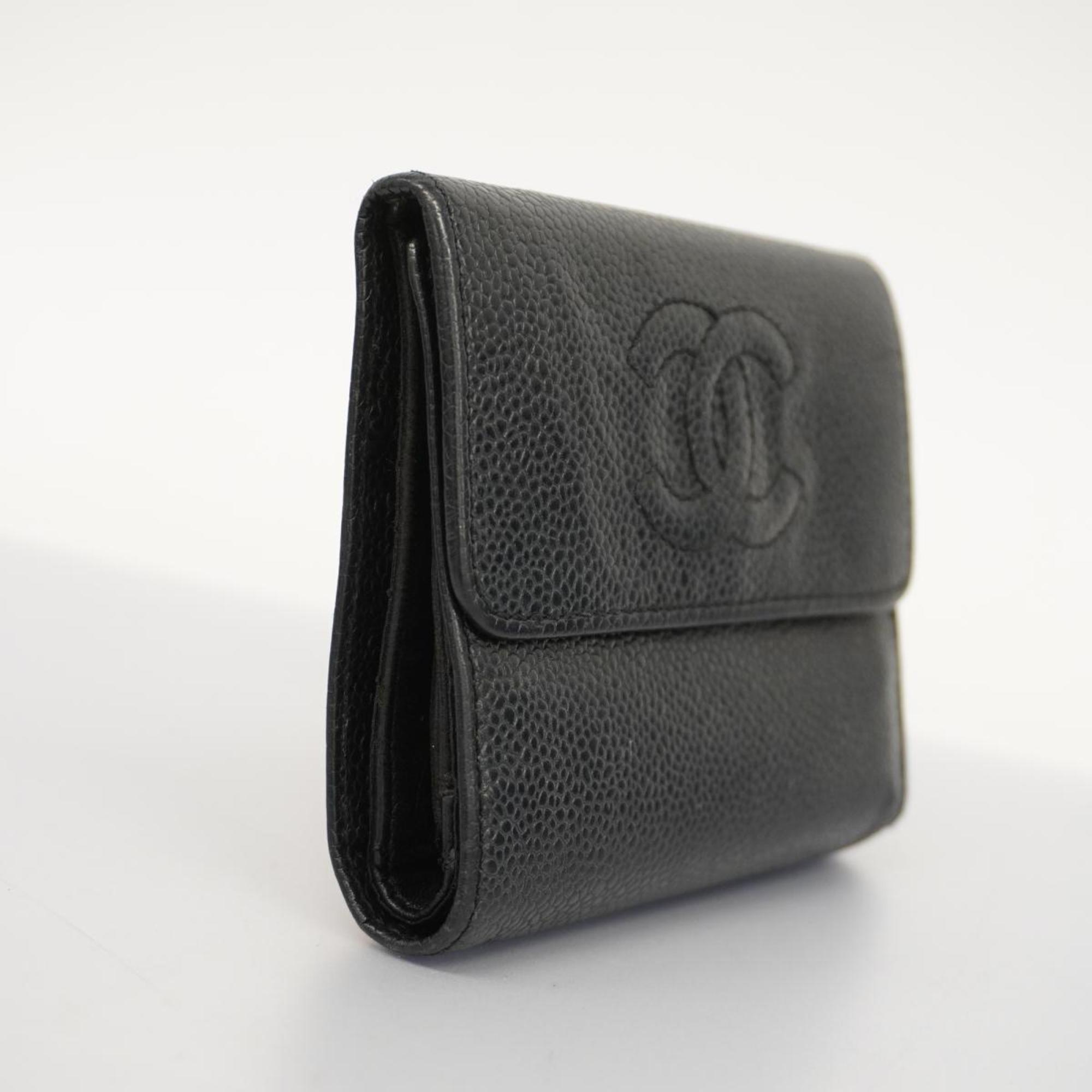 シャネル(Chanel) シャネル 三つ折り財布 キャビアスキン ブラック   レディース